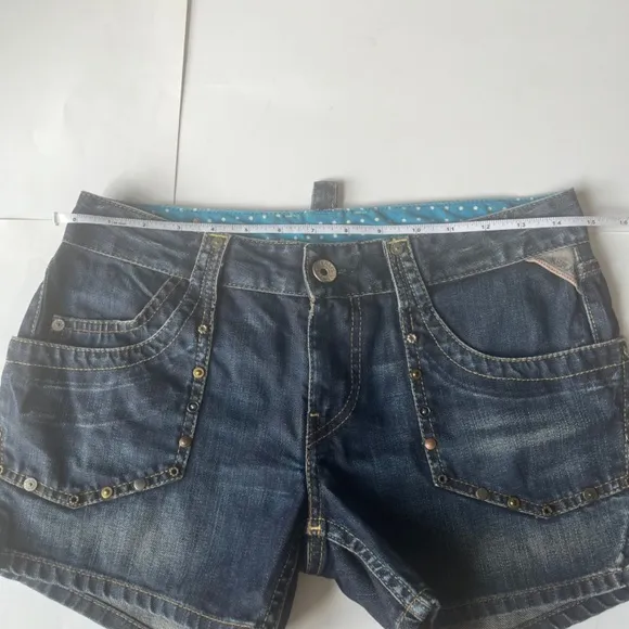Replay Jean Denim Studded Women's Dark Wash Casual Cowgirl Shorts 27