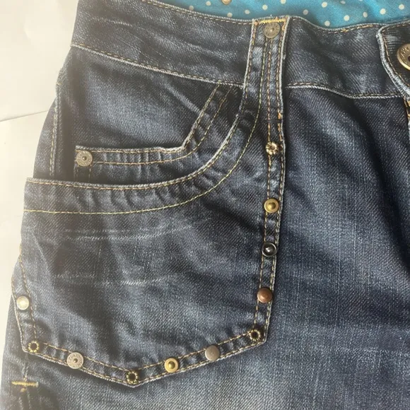 Replay Jean Denim Studded Women's Dark Wash Casual Cowgirl Shorts 27