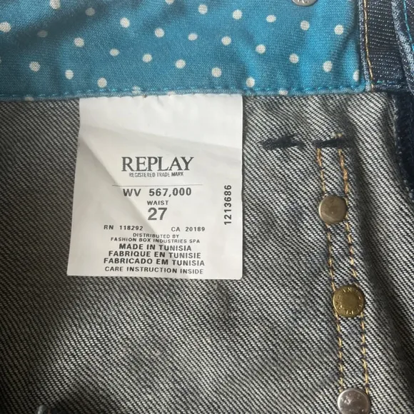 Replay Jean Denim Studded Women's Dark Wash Casual Cowgirl Shorts 27