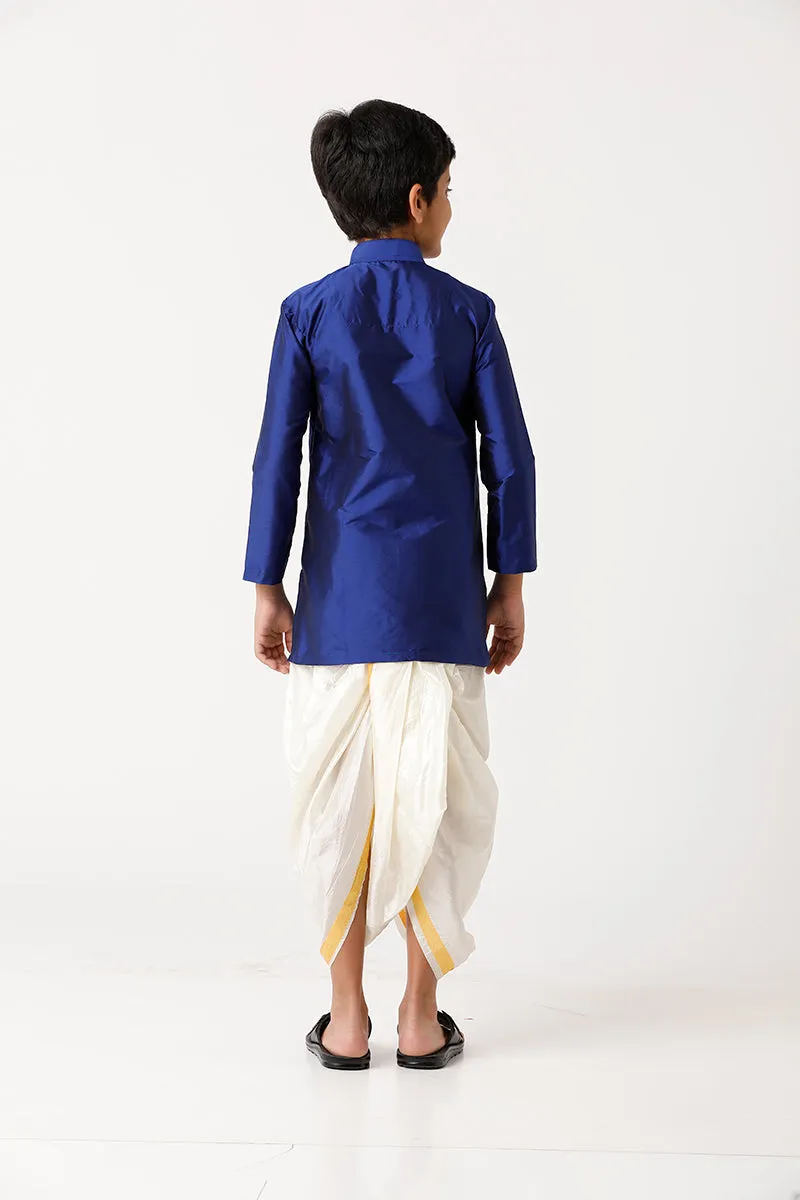Rising Ideal - Blue Kurta and Panchakacham 2 in 1 Silk Set For Kids | Uathayam