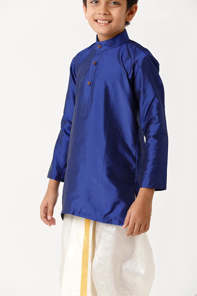 Rising Ideal - Blue Kurta and Panchakacham 2 in 1 Silk Set For Kids | Uathayam