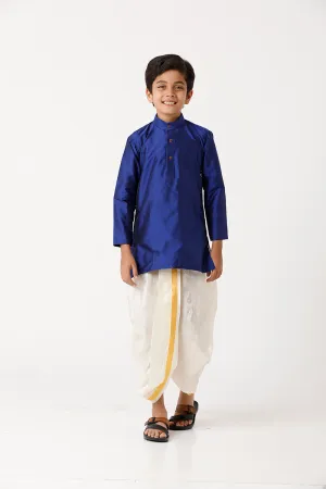 Rising Ideal - Blue Kurta and Panchakacham 2 in 1 Silk Set For Kids | Uathayam