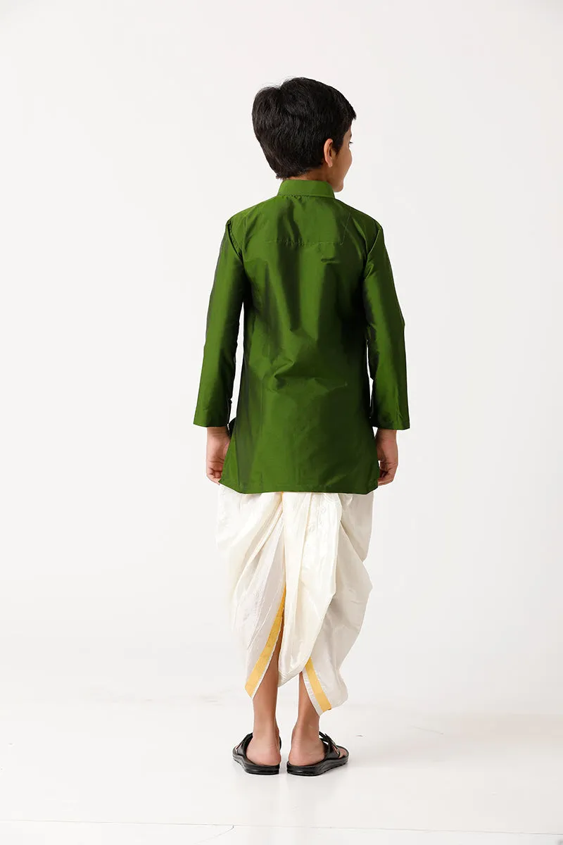 Rising Ideal - Green Kurta and Panchakacham 2 in 1 Silk Set For Kids | Uathayam