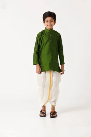 Rising Ideal - Green Kurta and Panchakacham 2 in 1 Silk Set For Kids | Uathayam