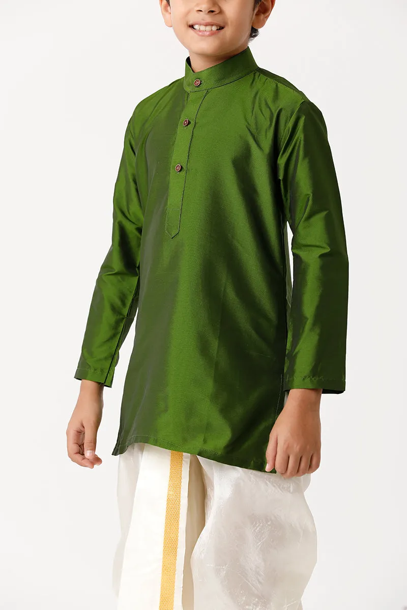 Rising Ideal - Green Kurta and Panchakacham 2 in 1 Silk Set For Kids | Uathayam