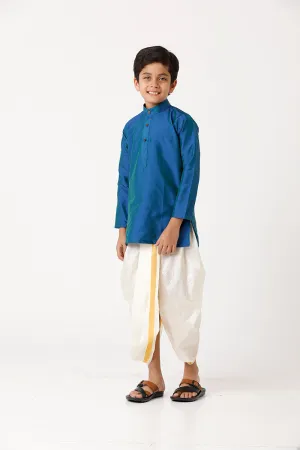Rising Ideal - Ramar Blue Kurta and Panchakacham 2 in 1 Silk Set For Kids | Uathayam