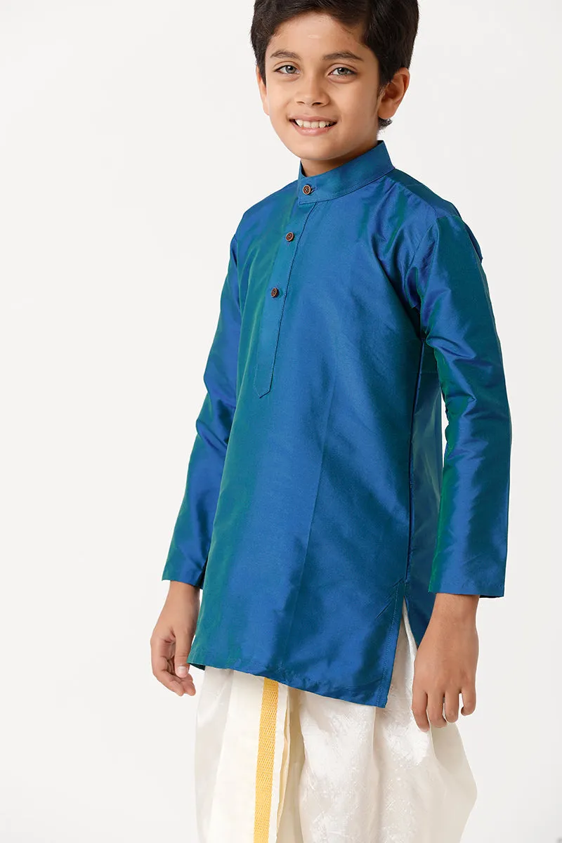 Rising Ideal - Ramar Blue Kurta and Panchakacham 2 in 1 Silk Set For Kids | Uathayam