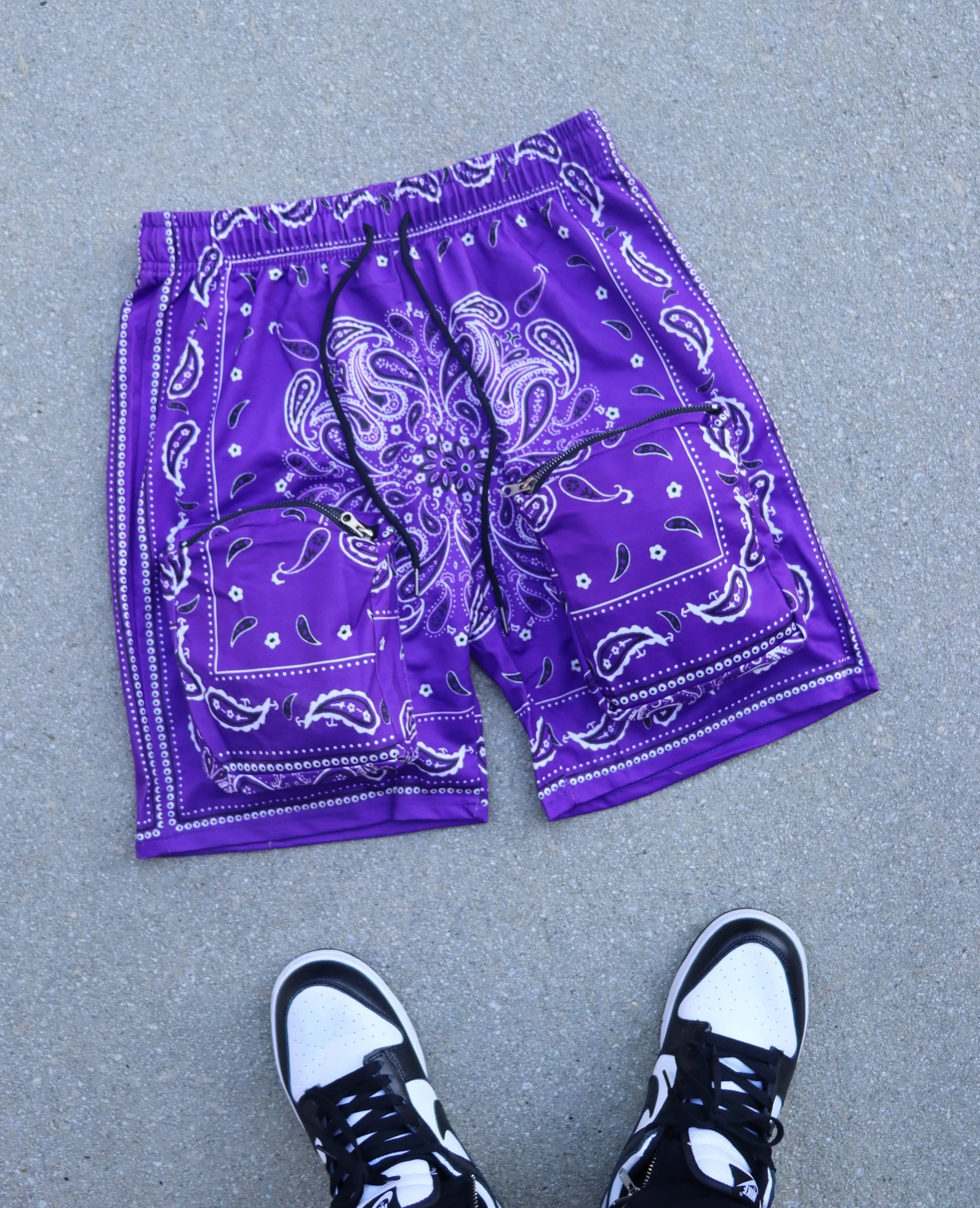 RISKY REWARDS PURPLE BANDANA CARGO POCKET SHORTS