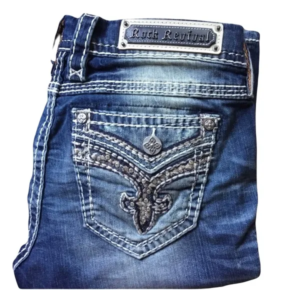 Rock Revival Daray Skinny Jeans Bling Pockets Size 27