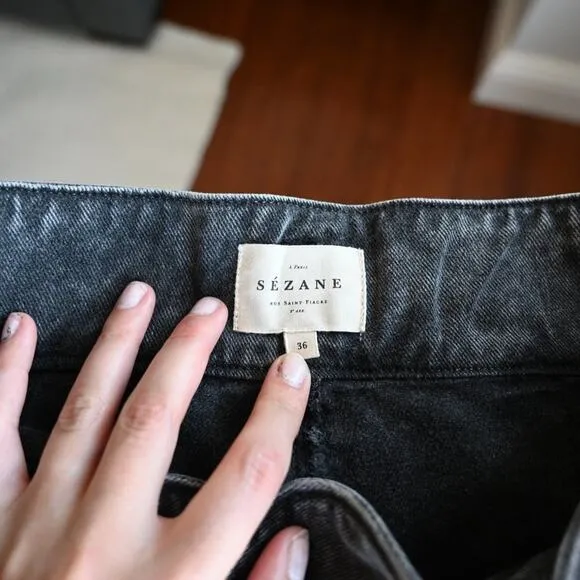 Sezane Size 36 Paperbag Waist Distressed Black Jeans | Size 36 US4