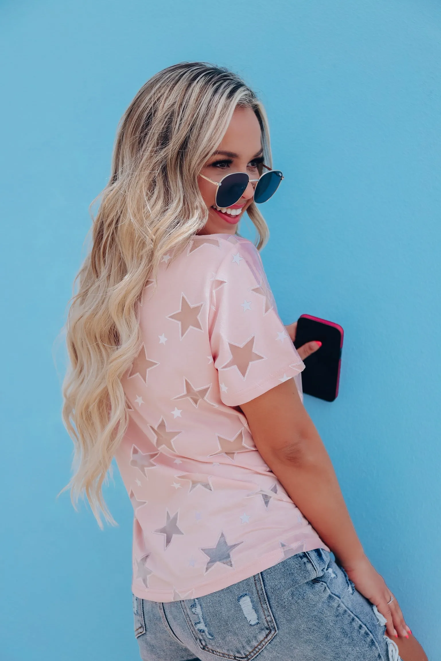 Star Gazing Mesh Top - Pink