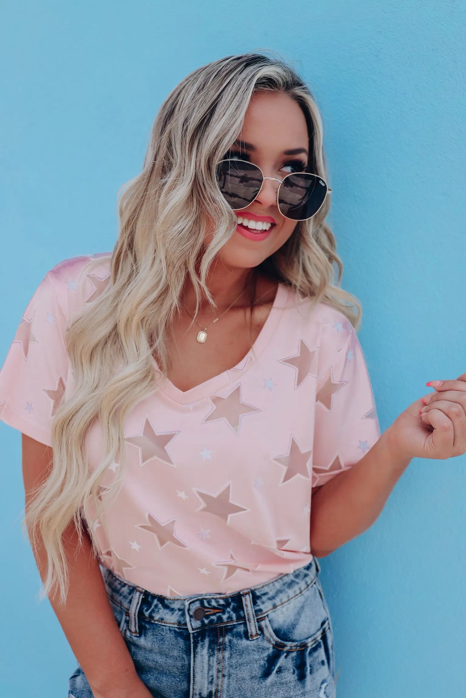 Star Gazing Mesh Top - Pink