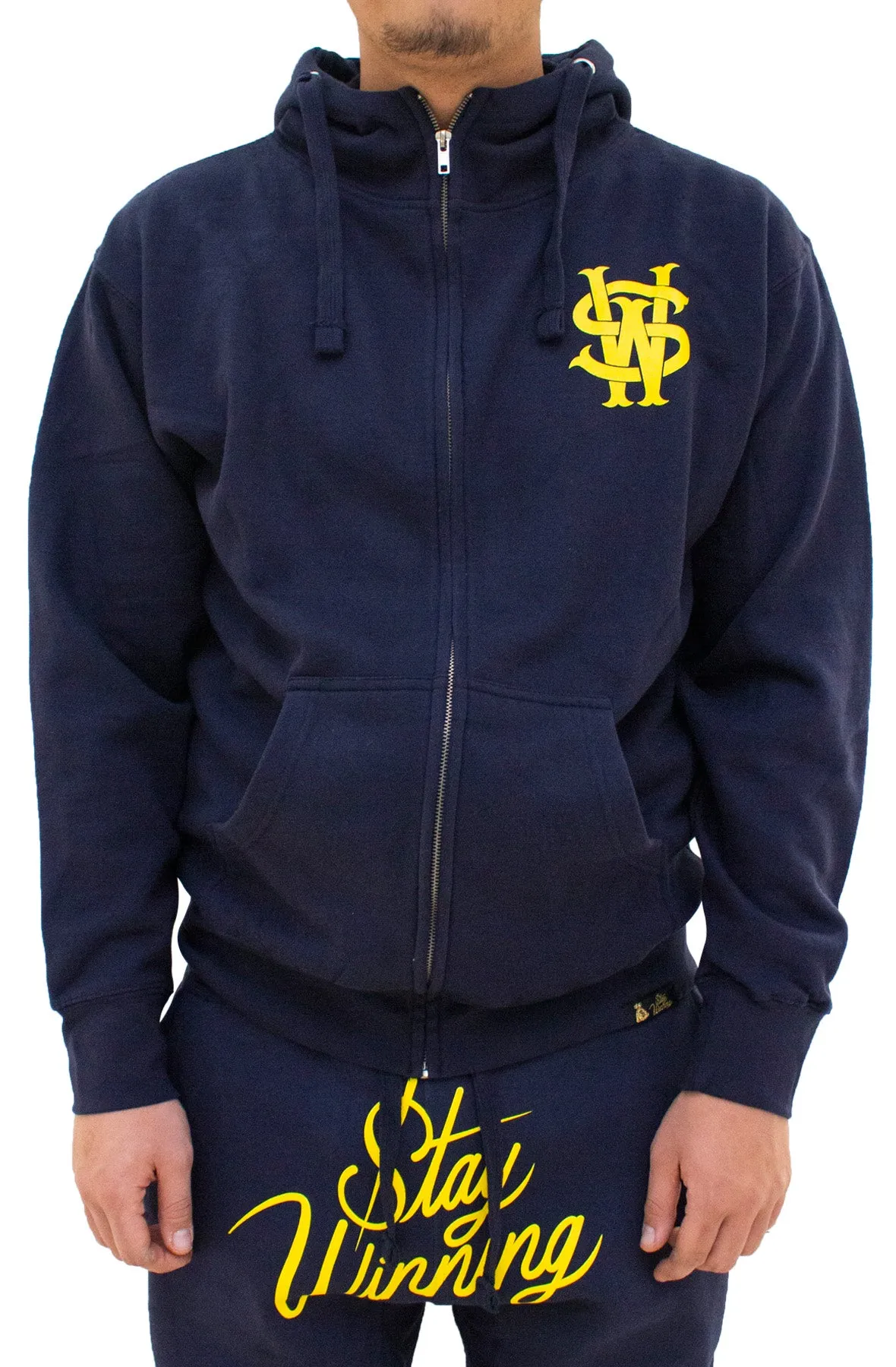 Stay Winning OG/Script Logo Navy/Yellow Full Zip-Up Hoodie