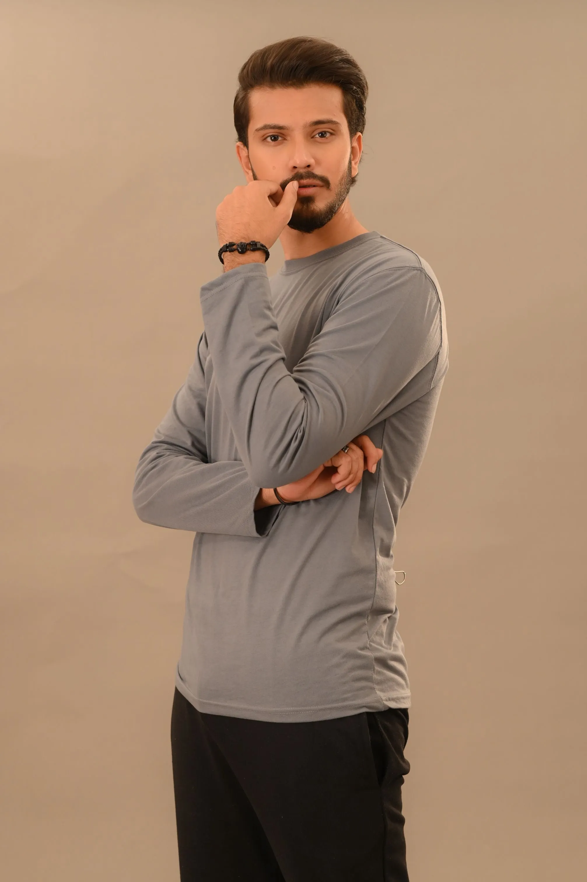 Steel Gray Full Sleeve T-Shirt - Men