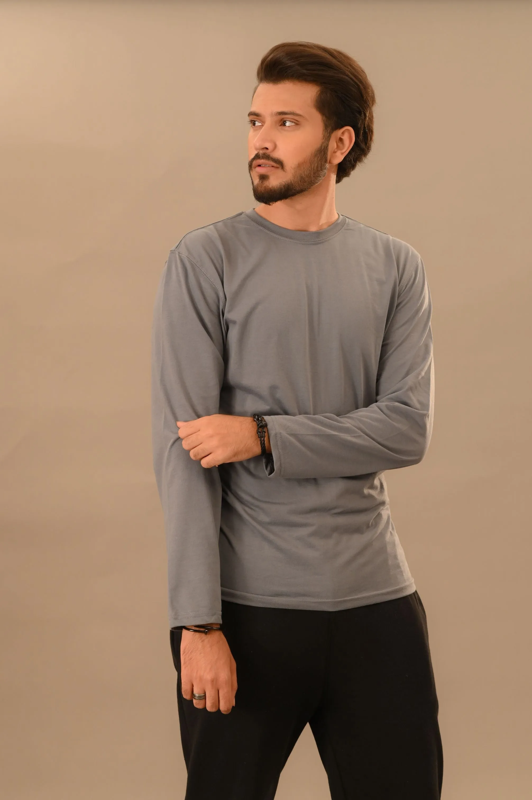 Steel Gray Full Sleeve T-Shirt - Men