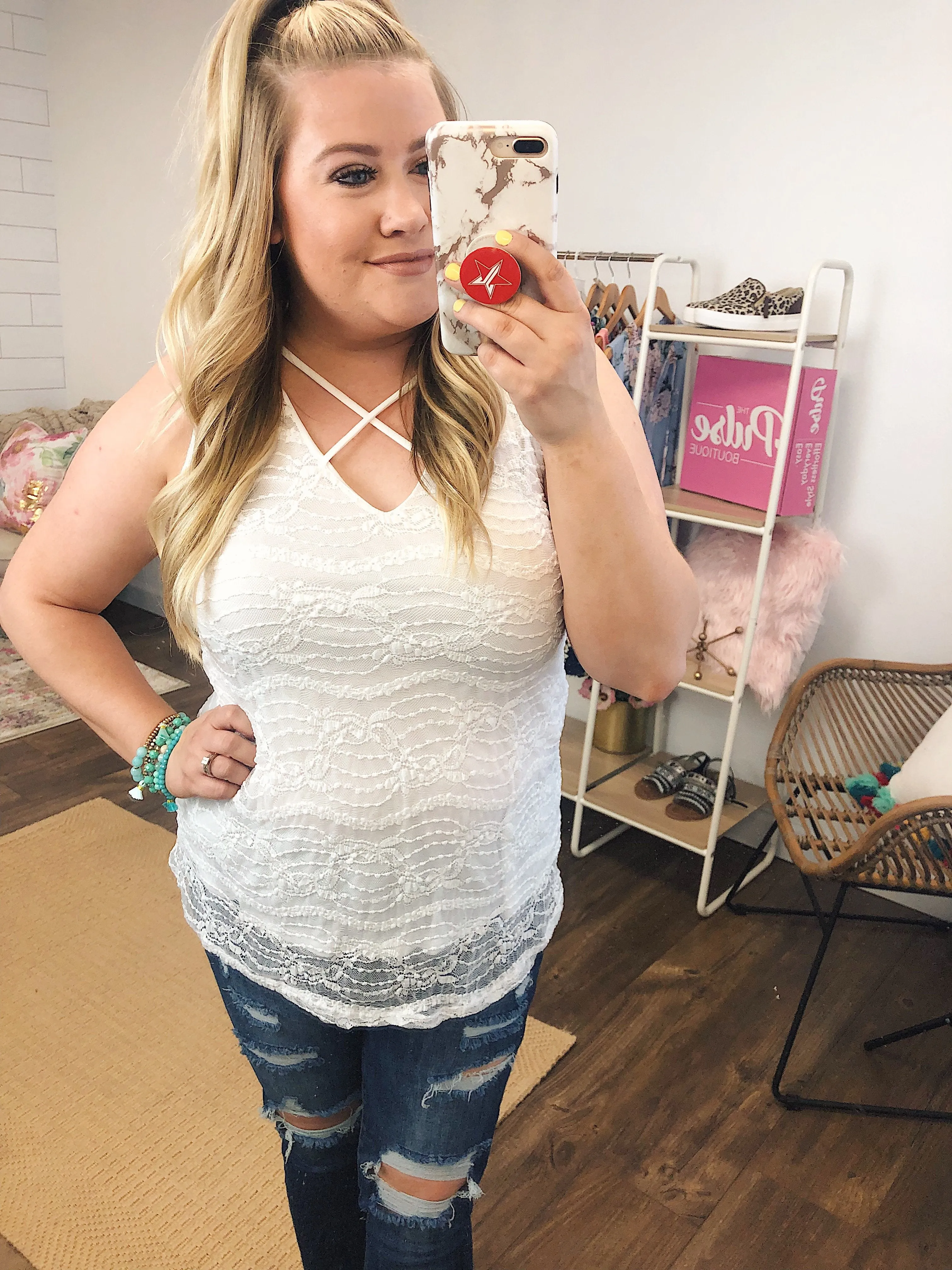 The Perfect Choice Lace Tank Top- Ivory
