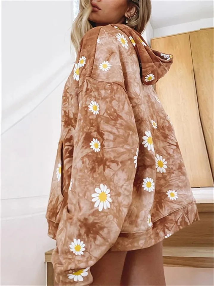 Tie-Dye Daisy Floral Print Pullover Hoodie