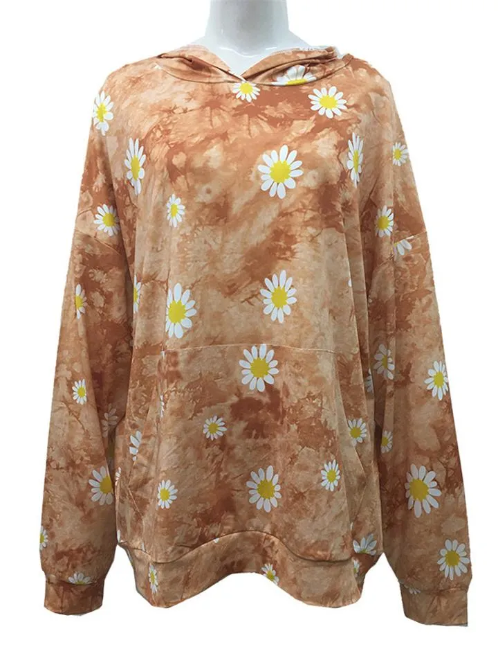 Tie-Dye Daisy Floral Print Pullover Hoodie