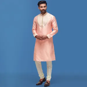 Traditional Peach-Coloured Art Silk Kurta for Men