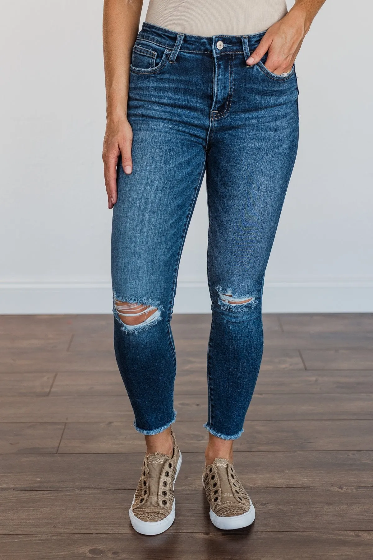 Vervet High Rise Raw Hem Skinny Jeans- Dana Wash