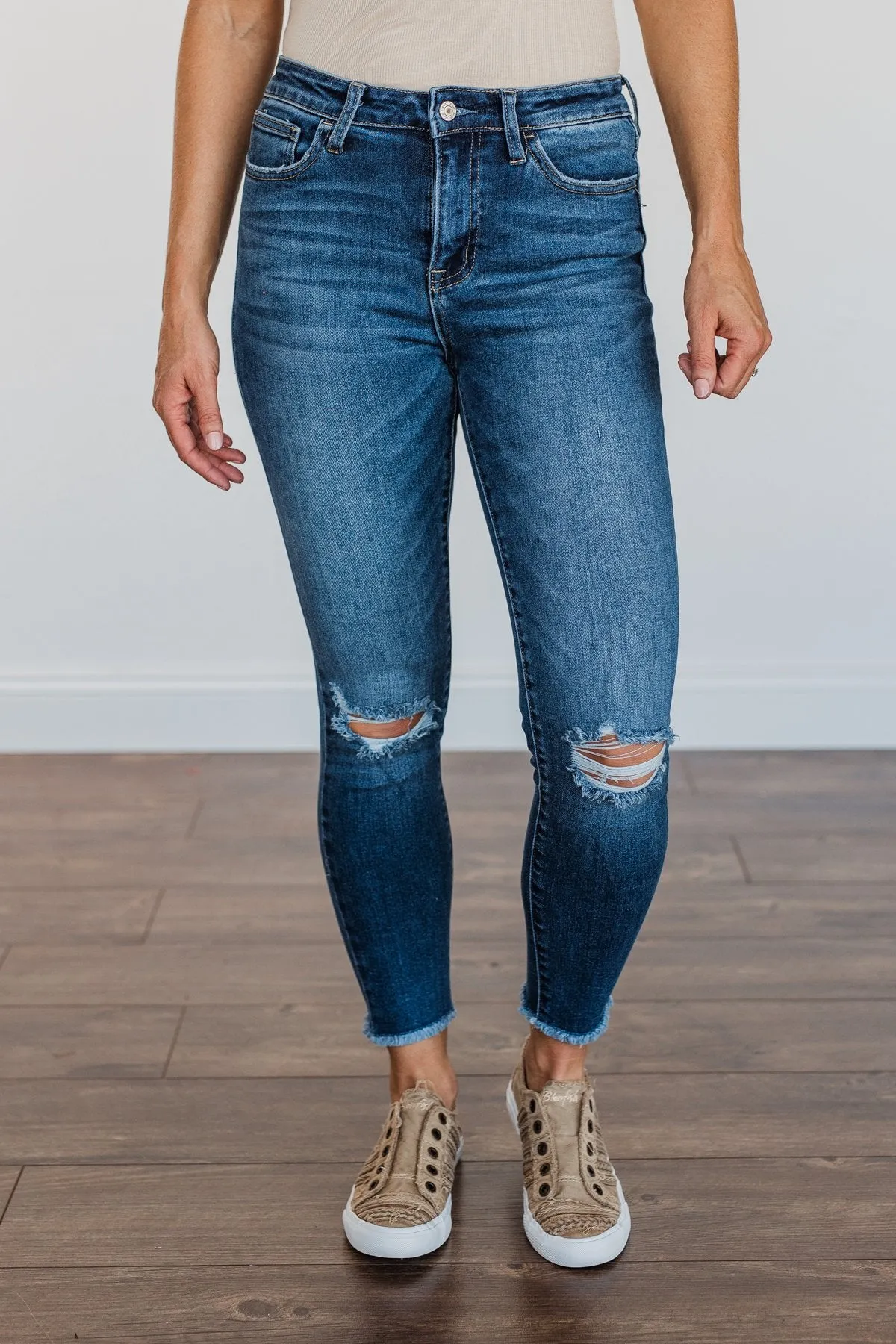 Vervet High Rise Raw Hem Skinny Jeans- Dana Wash