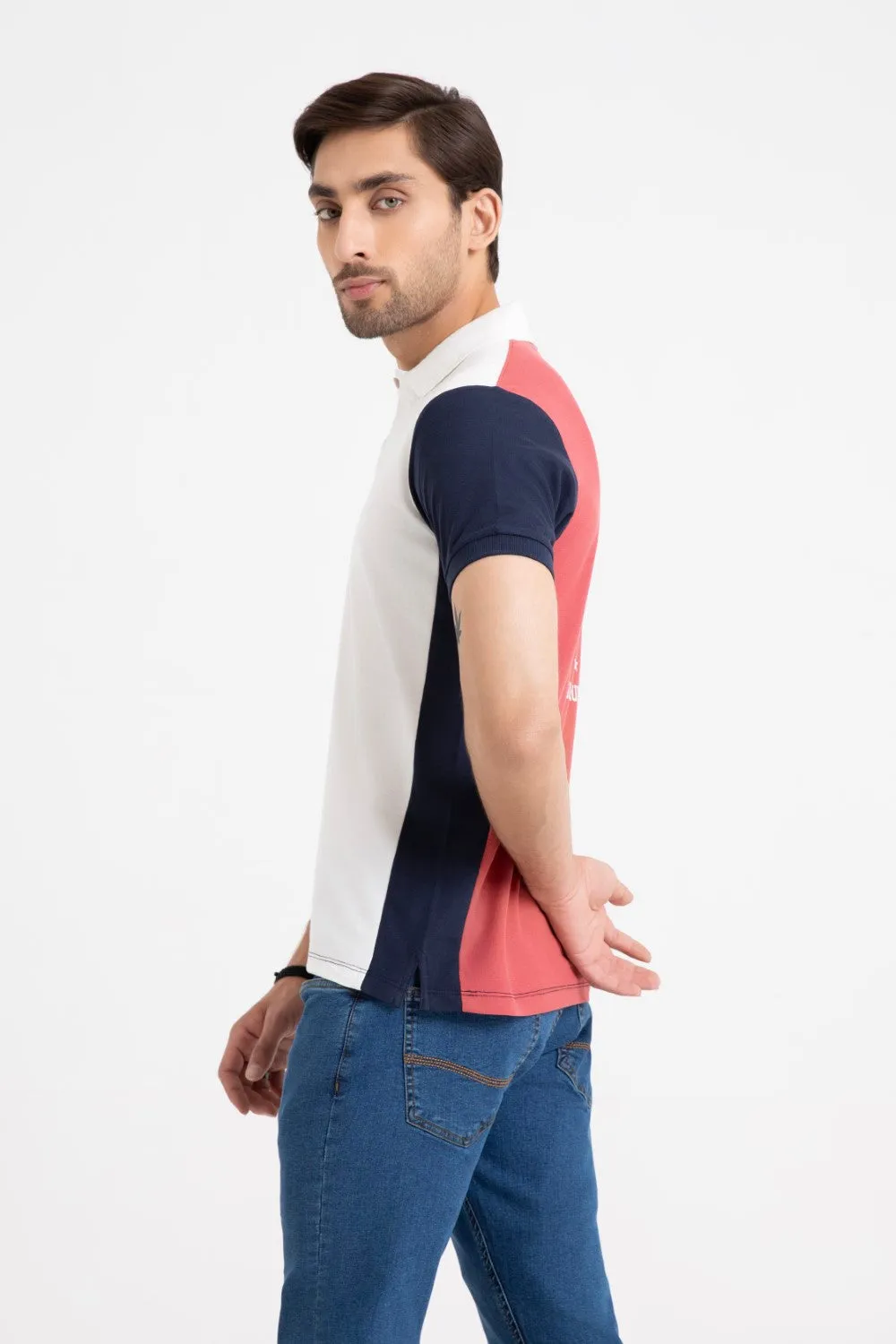 White-Navy Collar T-Shirt