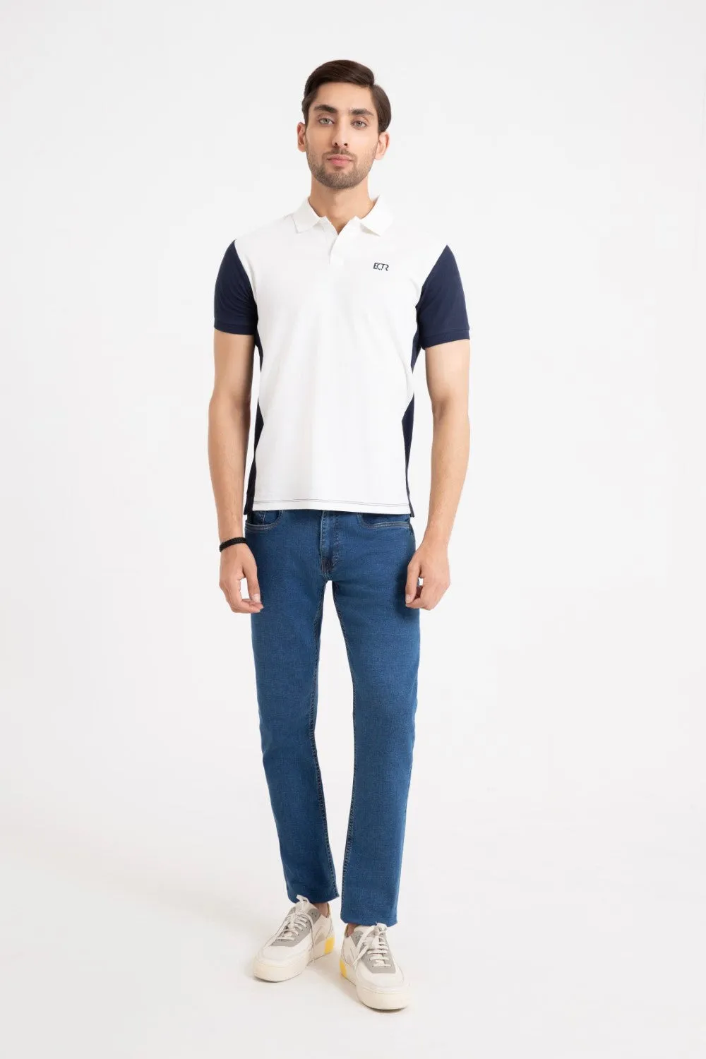 White-Navy Collar T-Shirt