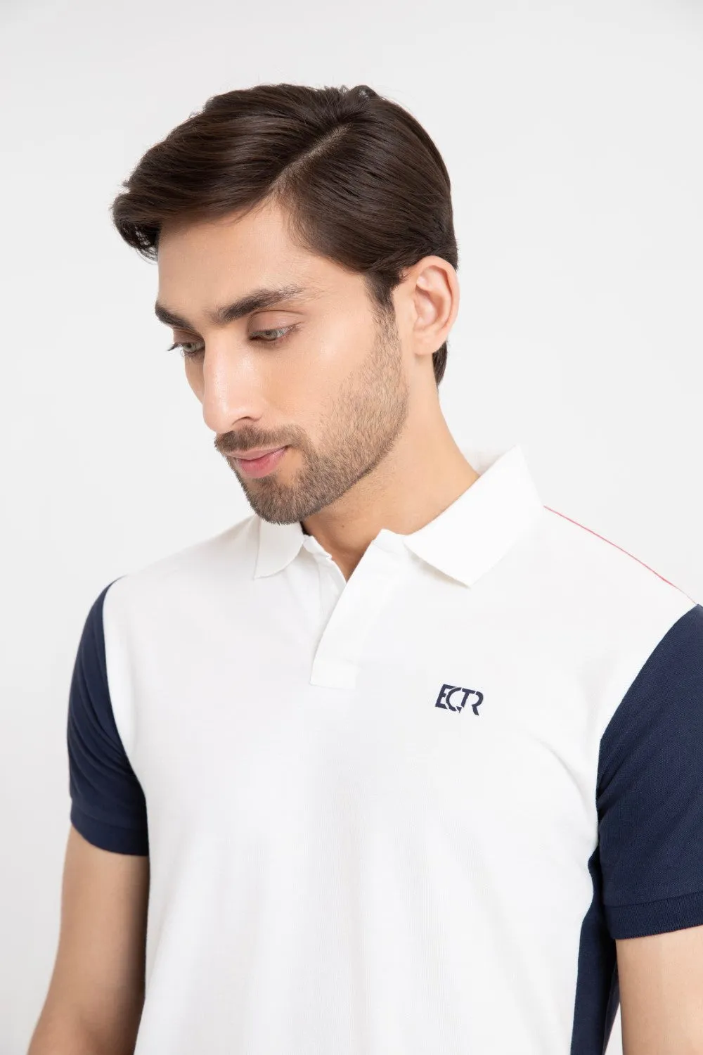 White-Navy Collar T-Shirt