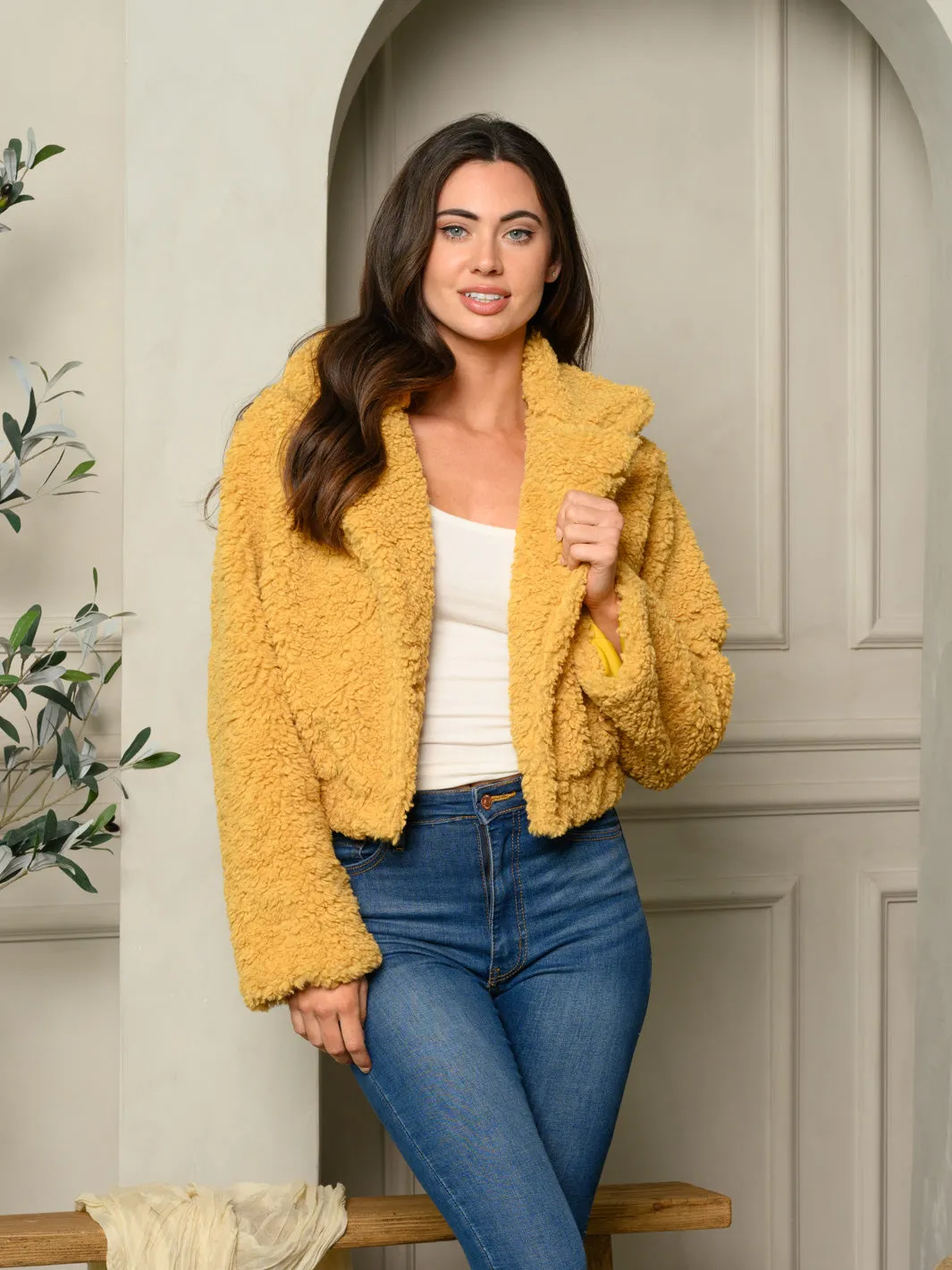 WOMENS LONG SLEEVE BUTTON CLOSURE SHERPA BOMBER JACKET
