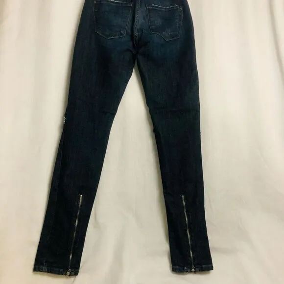 WOMENS JAMES JEANS DARK WASH BACK ZIP SKINNY STRAIGHT SAMPLE JEANS SIZE 25 MADE
