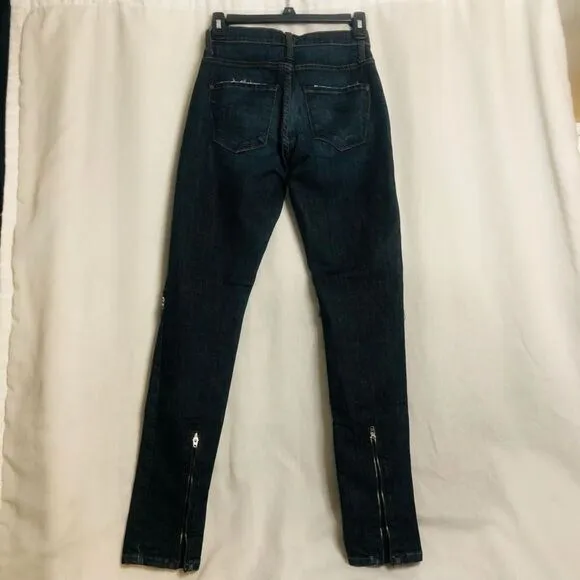 WOMENS JAMES JEANS DARK WASH BACK ZIP SKINNY STRAIGHT SAMPLE JEANS SIZE 25 MADE