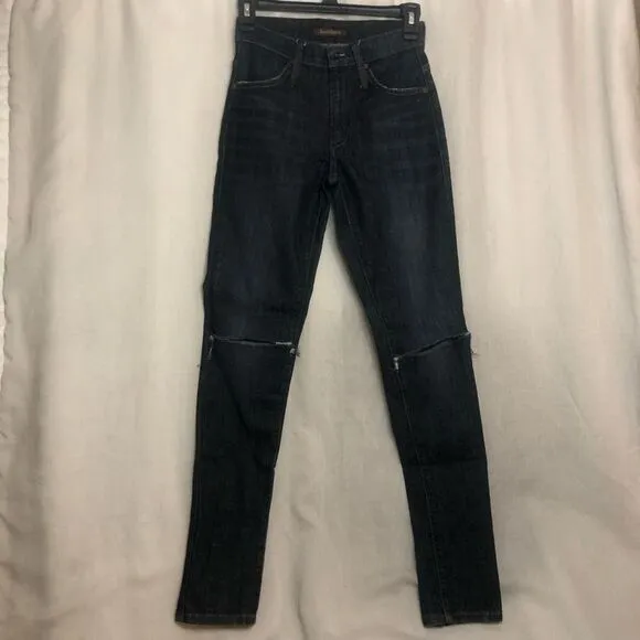 WOMENS JAMES JEANS DARK WASH BACK ZIP SKINNY STRAIGHT SAMPLE JEANS SIZE 25 MADE