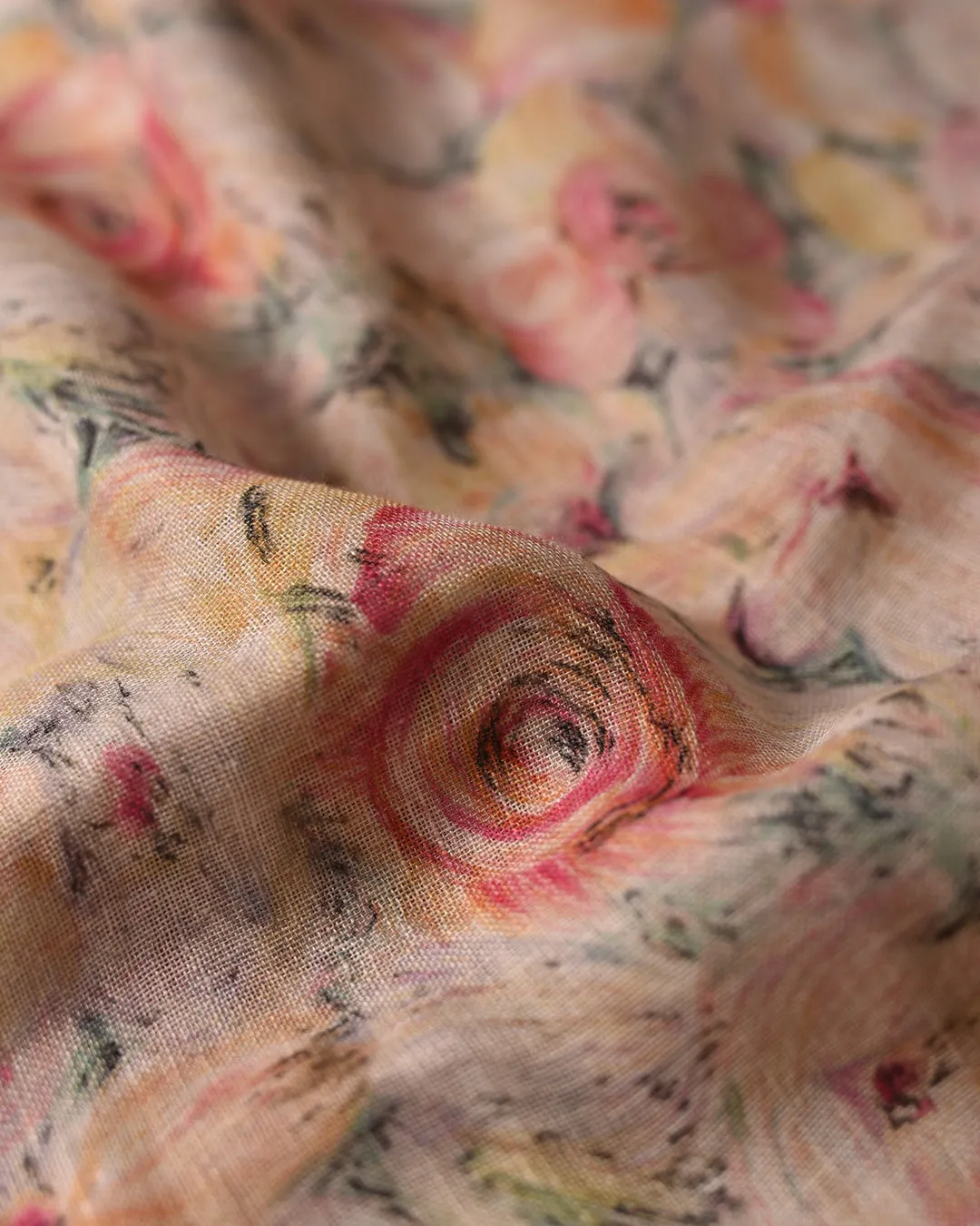 Yellow With Pink Pure Linen Printed Unstitched Co-ord Set Fabric With Linen Bottom Fabric