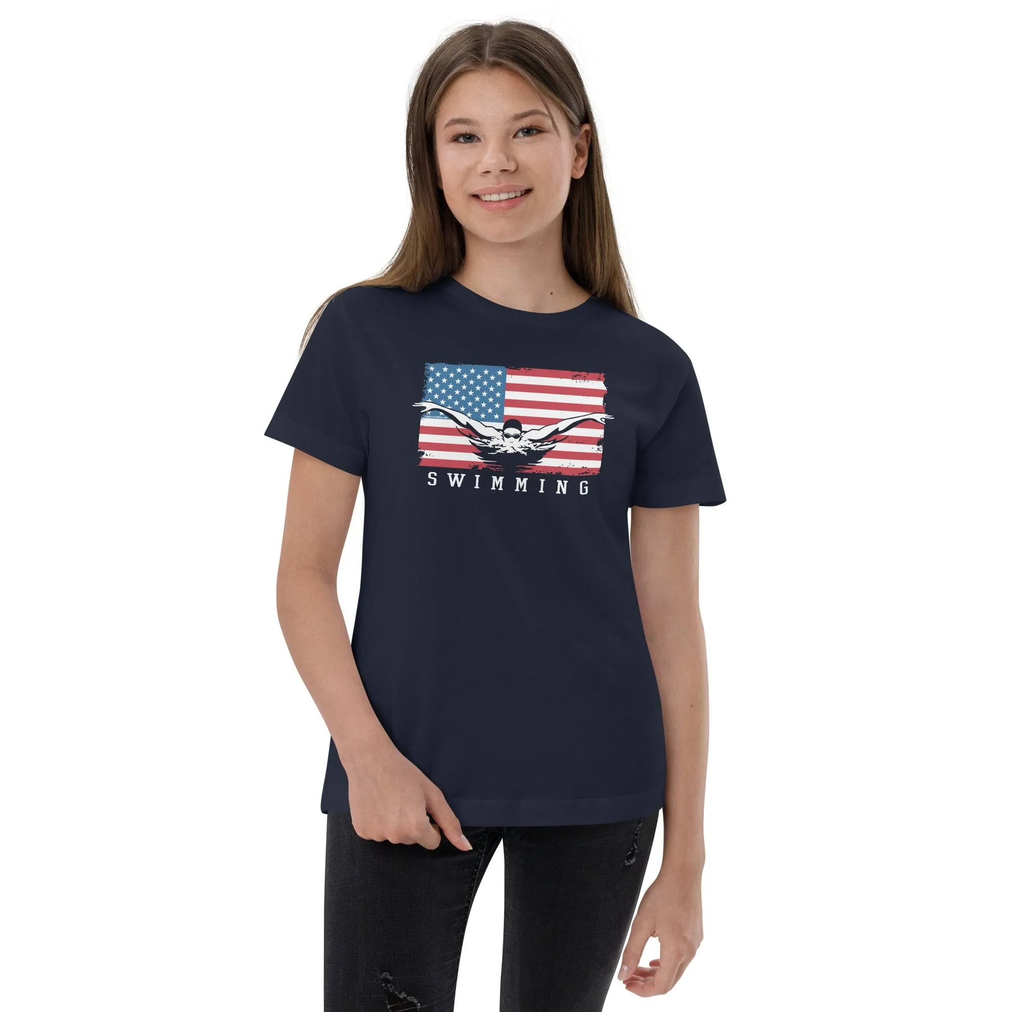 Youth Swimming USA Flag T-shirt